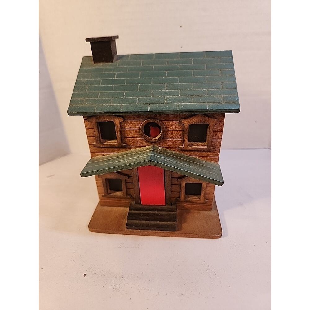 Christmas Wood Log Cabin Music Box 1986 "Noel" Roman Inc